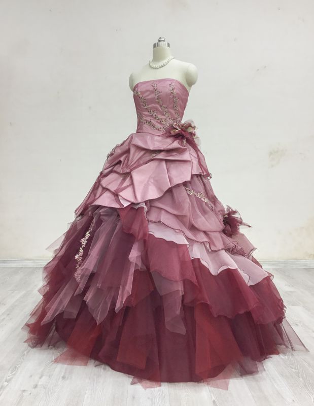 カラードレス ローズピンク×ボルドーのドレス - ウェディングドレス