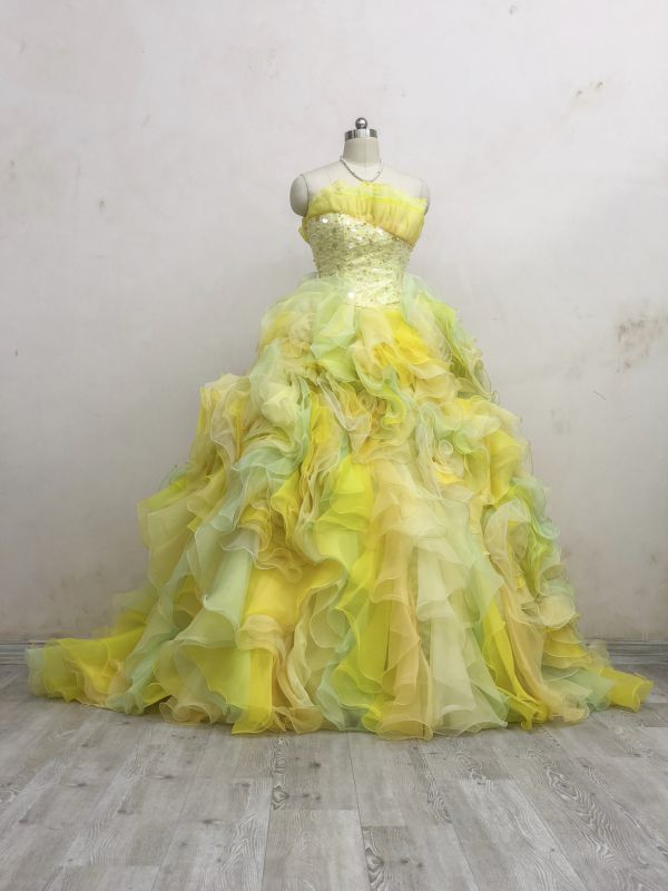 カラードレス イエロー×グリーンの華やかなドレス - ウェディング