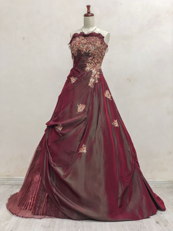 カラードレス 玉虫色の光沢が美しいボルドーのドレス - ウェディング 